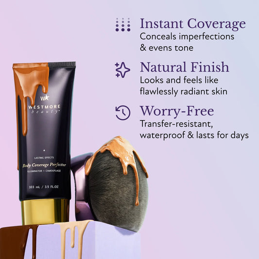 Westmore Beauty Body Coverage Perfector 3.5oz + X-Large Buffer Brush - Flawless Body Makeup, Concealer for Scars, Spots, Veins, Tattoos and More Blend Cosmetic
